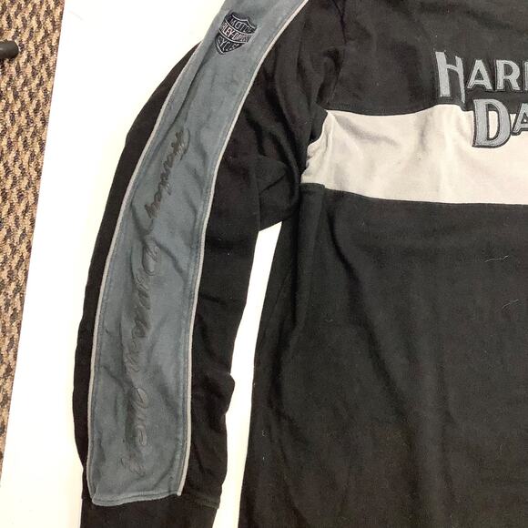 Harley Davidson Embroidered Mens 2XL Pullover Long Sleeve Shirt Black Gray - Picture 5 of 10